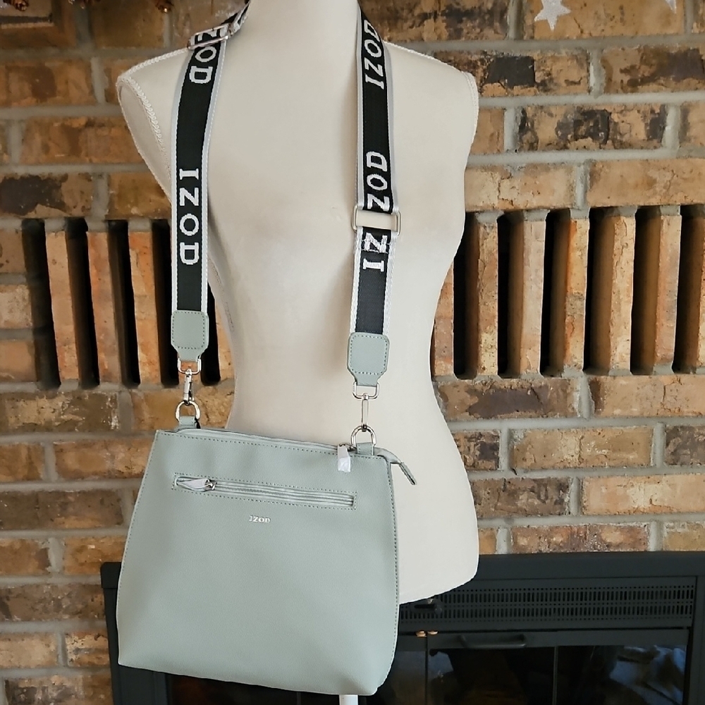 IZOD Crossbody Sage Bag #INV01074 NWT In Bag 10x12" Fabric Strap Vegan Leather